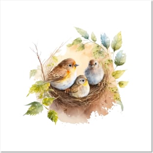 Birds on the nest watercolor Posters and Art